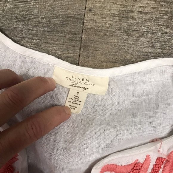 Charter Club Luxury Linen Embroidered 3/4 Sleeve‎ Tunic Women's Size Small - Picture 6 of 8